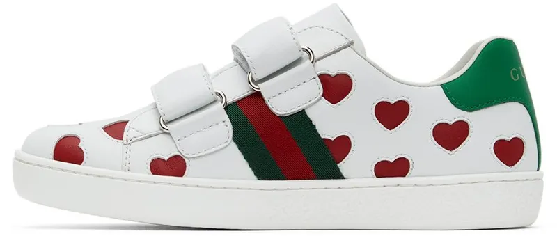 Gucci Kids White Hearts Ace Sneakers (682222 CPWB0)