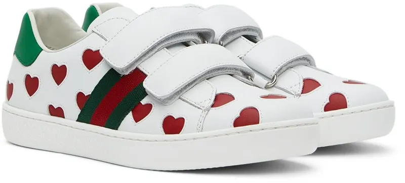 Gucci Kids White Hearts Ace Sneakers (682222 CPWB0)