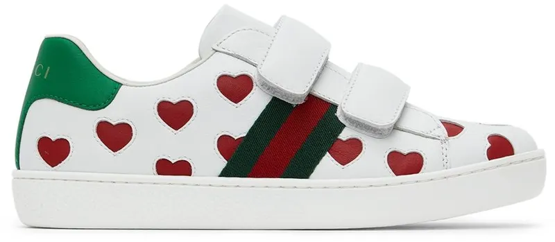 Gucci Kids White Hearts Ace Sneakers (682222 CPWB0)