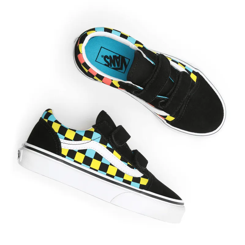 VANS Neon Glow Check Old Skool V Kinderschoenen Zwart (VN0A4BUV30M)