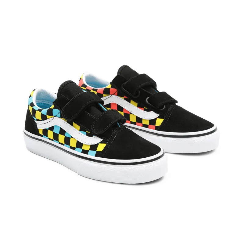 VANS Neon Glow Check Old Skool V Kinderschoenen Zwart (VN0A4BUV30M)