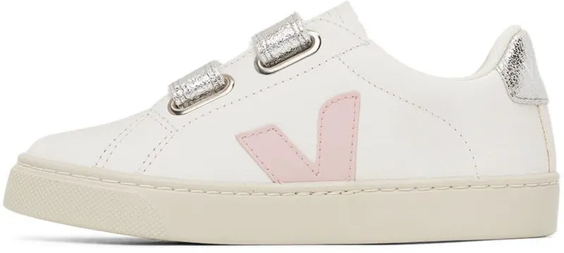 VEJA Kids White & Silver Leather Esplar Sneakers (SV0502529C)