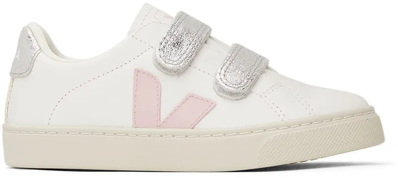 VEJA Kids White & Silver Leather Esplar Sneakers (SV0502529C)