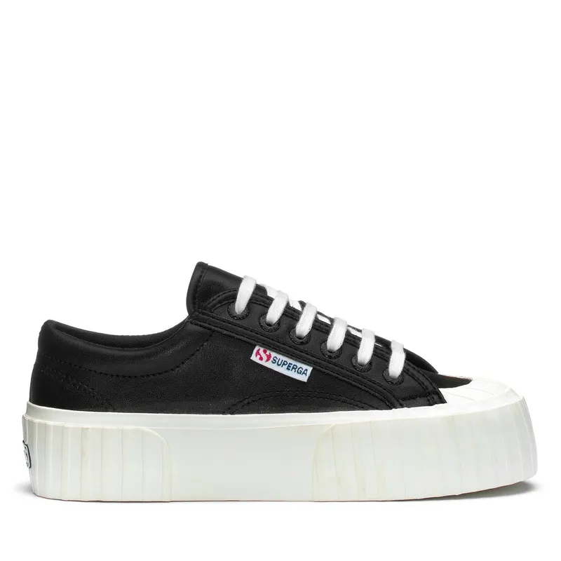 Superga 2631 Stripe Platform Vegan Black / White Avorio (S30651)