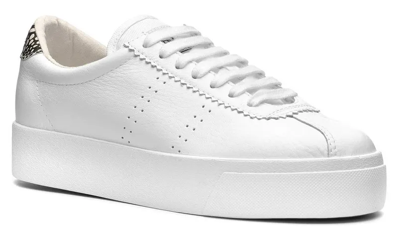 Superga 2854 Club 3 Faux Reptile Heeltab White Beige (S29456)