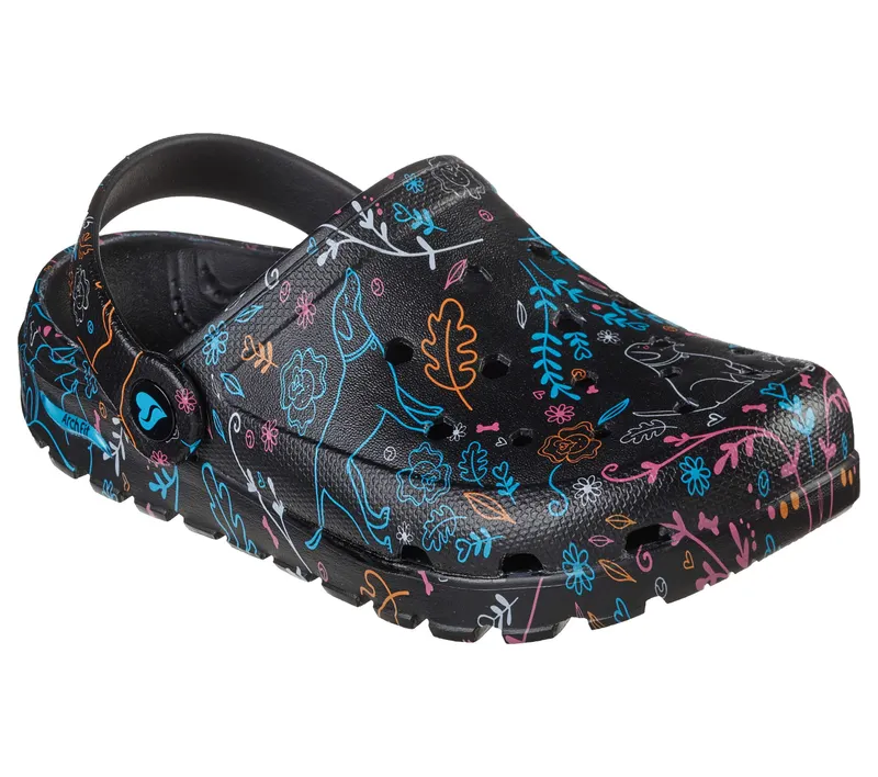 Skechers Foamies: Arch Fit Footsteps – Flower Pups – Zwart / Multi (111024-BKMT)