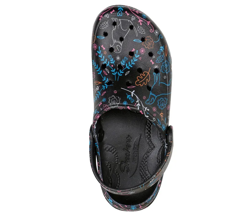 Skechers Foamies: Arch Fit Footsteps – Flower Pups – Zwart / Multi (111024-BKMT)
