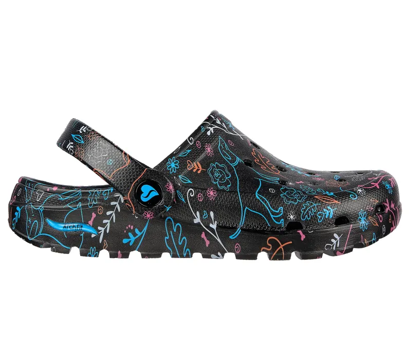 Skechers Foamies: Arch Fit Footsteps – Flower Pups – Zwart / Multi (111024-BKMT)