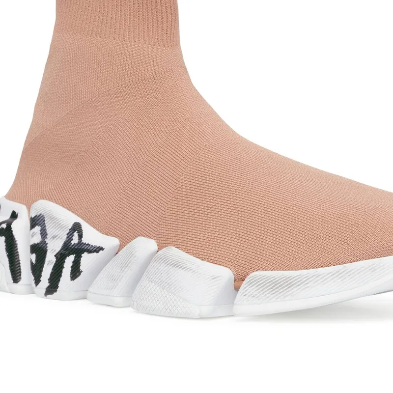 Balenciaga Speed 2.0 Graffiti Recycled Knit Trainers Dark Beige (617196W2DD42901)