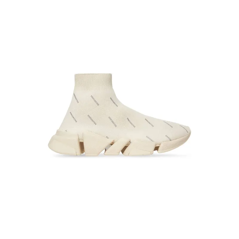 Balenciaga Speed 2.0 Recycled Knit Trainers Reflective Allover Logo Beige (617196W2DF29190)