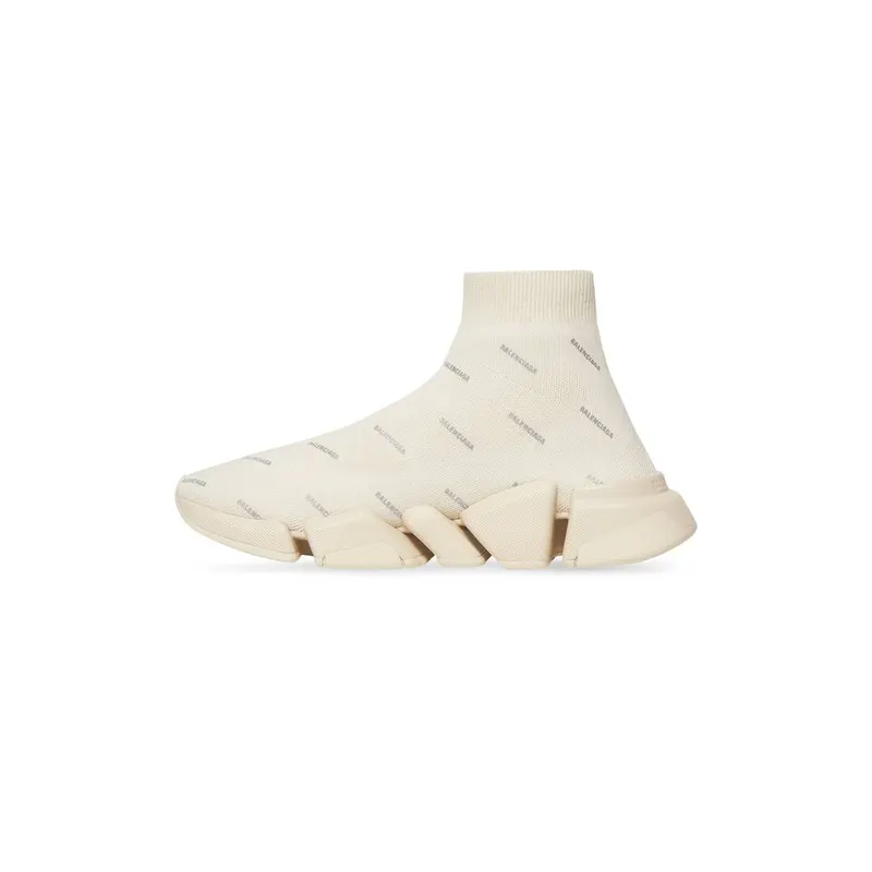 Balenciaga Speed 2.0 Recycled Knit Trainers Reflective Allover Logo Beige (617196W2DF29190)