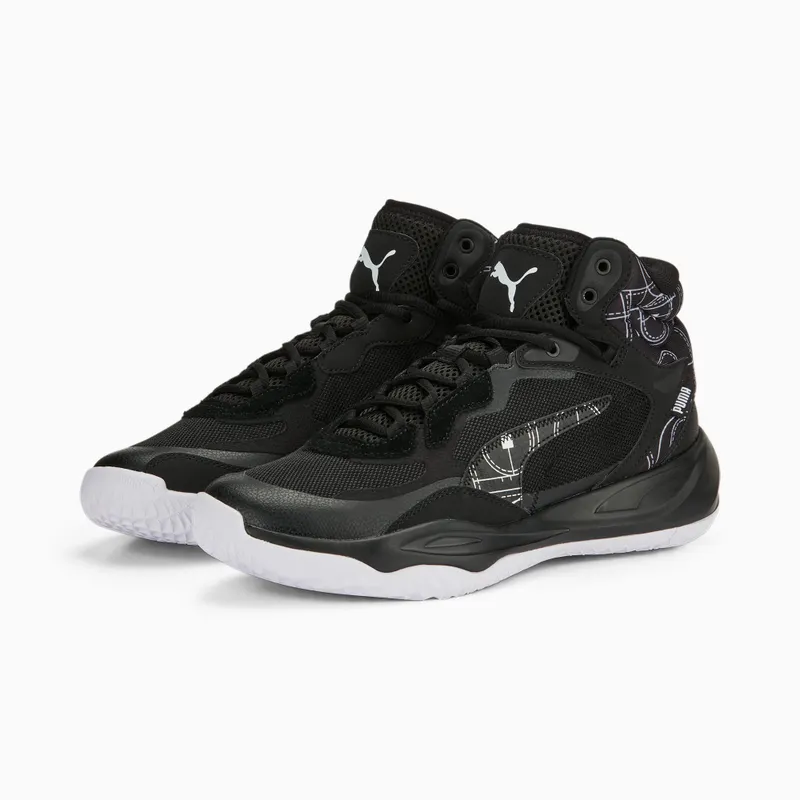 Puma Playmaker Pro Mid Courtside basketbalschoenen Wit/Zwart (378326-01)