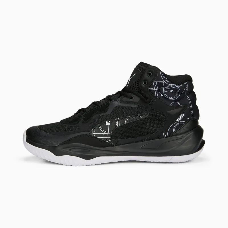 Puma Playmaker Pro Mid Courtside basketbalschoenen Wit/Zwart (378326-01)