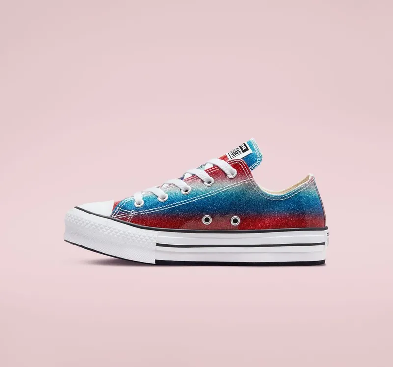 Converse Chuck Taylor All Star EVA Lift Platform Glitter Drip Baltic Blue/wit/soft Red