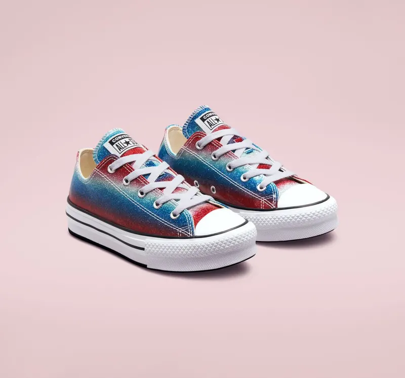 Converse Chuck Taylor All Star EVA Lift Platform Glitter Drip Baltic Blue/wit/soft Red