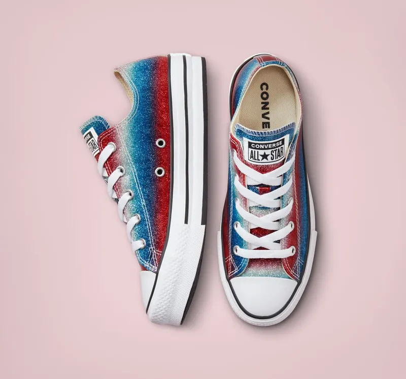 Converse Chuck Taylor All Star EVA Lift Platform Glitter Drip Baltic Blue/wit/soft Red