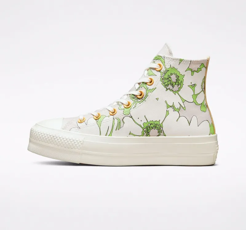 Converse Chuck Taylor All Star Lift Platform Crafted Florals Desert Sand/lime Rave/egret