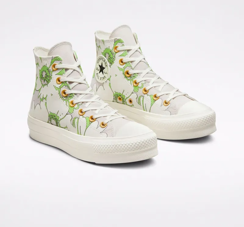 Converse Chuck Taylor All Star Lift Platform Crafted Florals Desert Sand/lime Rave/egret