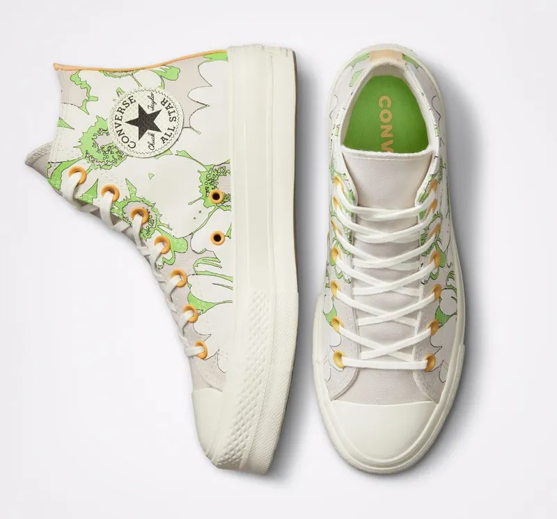 Converse Chuck Taylor All Star Lift Platform Crafted Florals Desert Sand/lime Rave/egret