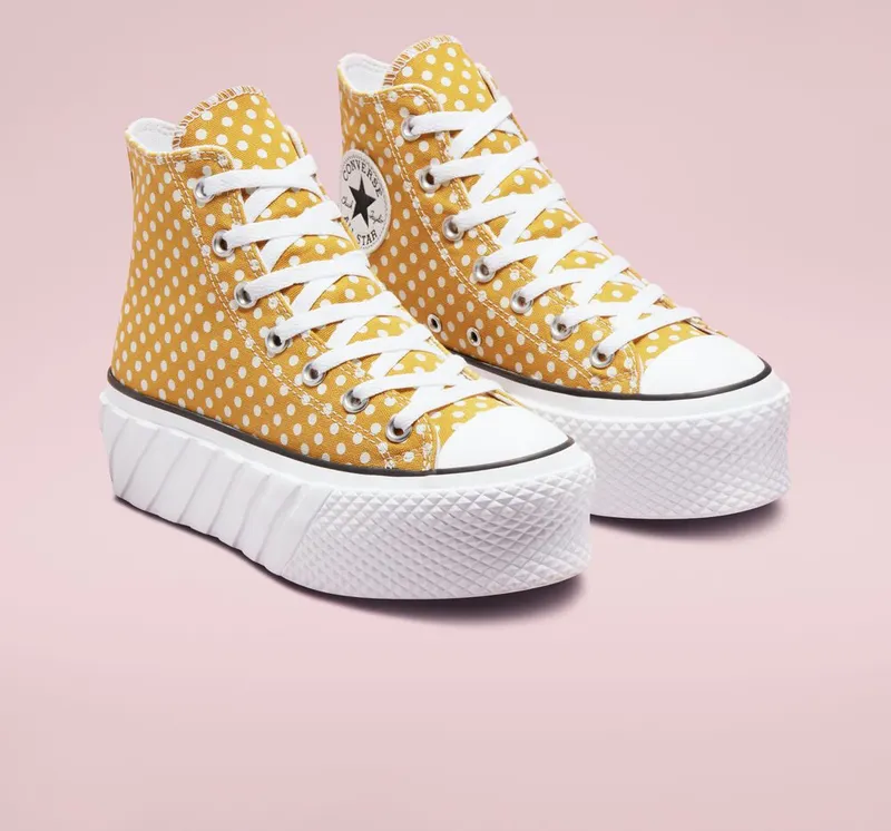 Converse Chuck Taylor All Star Lift 2X Platform Polka Dots Goldtone/wit/zwart