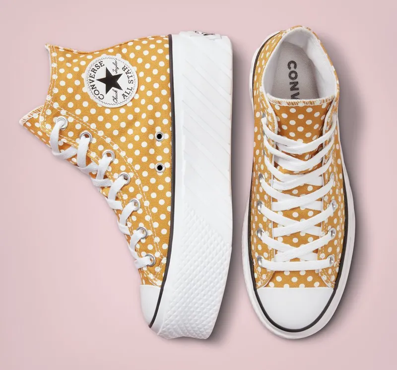Converse Chuck Taylor All Star Lift 2X Platform Polka Dots Goldtone/wit/zwart