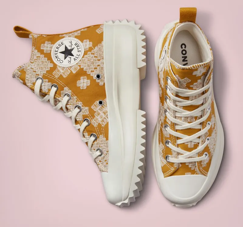 Converse Run Star Hike Platform Tonal Embroidery Goldtone/egret/egret