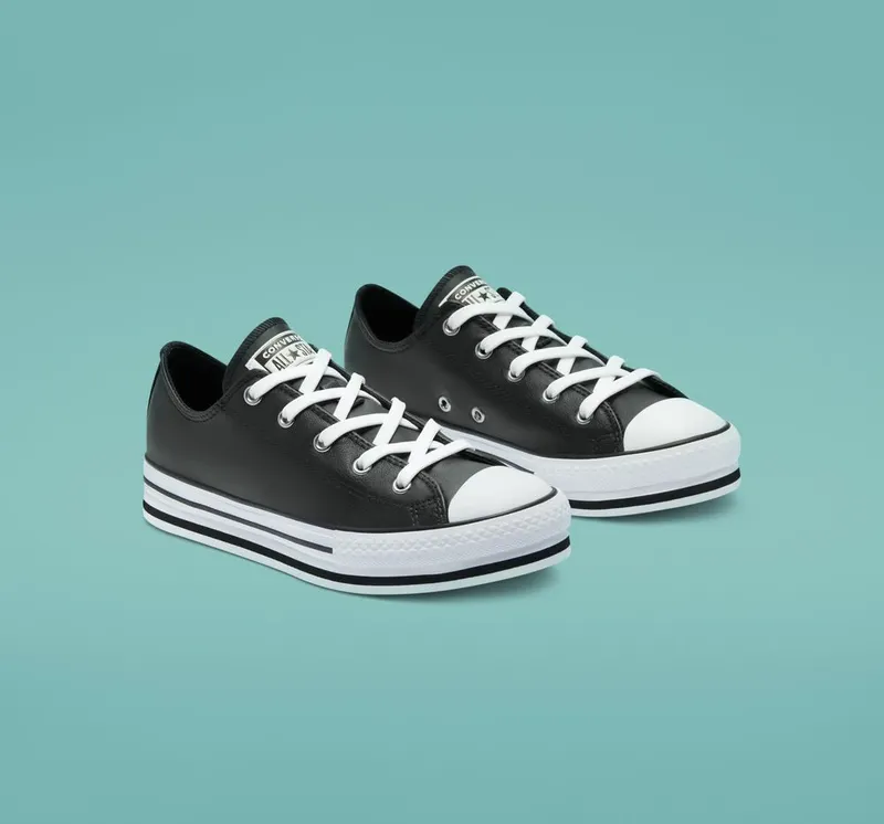 Converse Big Kids Leather EVA Platform Chuck Taylor All Star Low Top Zwart/wit/zwart