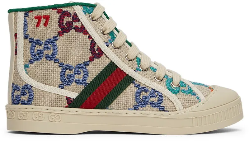 Gucci Kids Beige & Multicolor ‘Gucci Tennis 1977’ Sneakers (685455 UFT90)