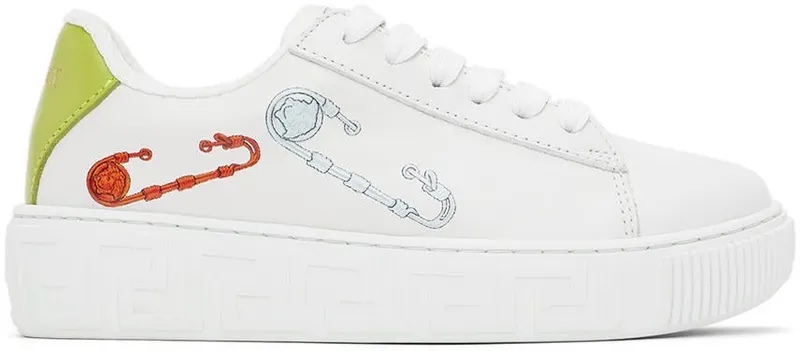 Versace Kids White Safety Pin Sneakers (1000888_1A03802_2W810)