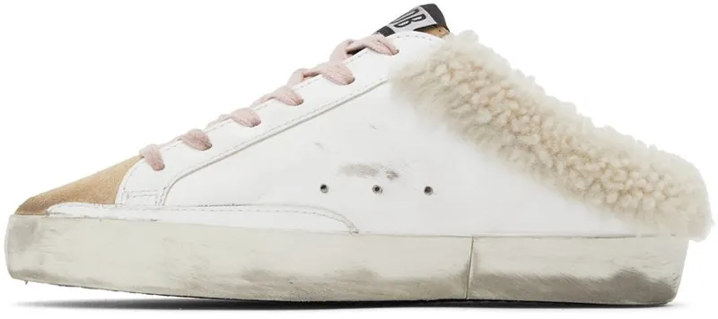 Golden Goose SSENSE Exclusive White & Beige Shearling Super-Star Sabot Sneakers (F00110.F000798.80194)