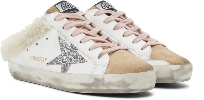 Golden Goose SSENSE Exclusive White & Beige Shearling Super-Star Sabot Sneakers (F00110.F000798.80194)