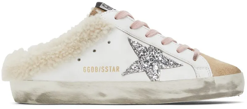 Golden Goose SSENSE Exclusive White & Beige Shearling Super-Star Sabot Sneakers (F00110.F000798.80194)