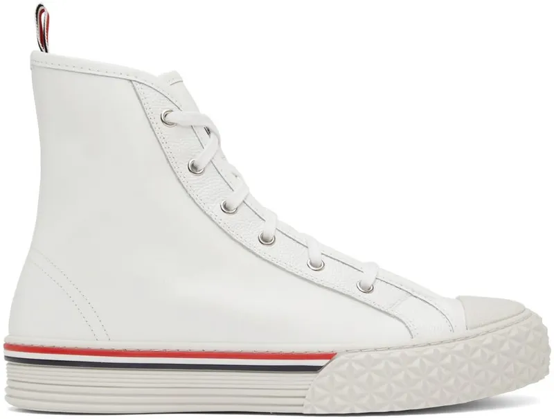Thom Browne White Collegiate High Top Sneakers (MFD243E-05584)
