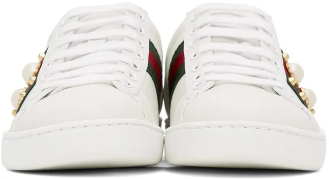 Gucci White Pearl Stud New Ace Sneakers (431887 02JP0)