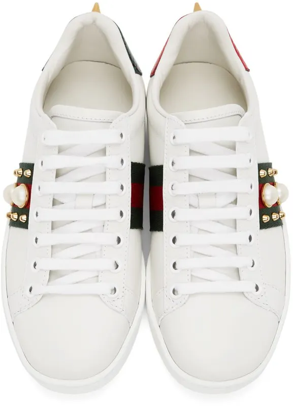 Gucci White Pearl Stud New Ace Sneakers (431887 02JP0)