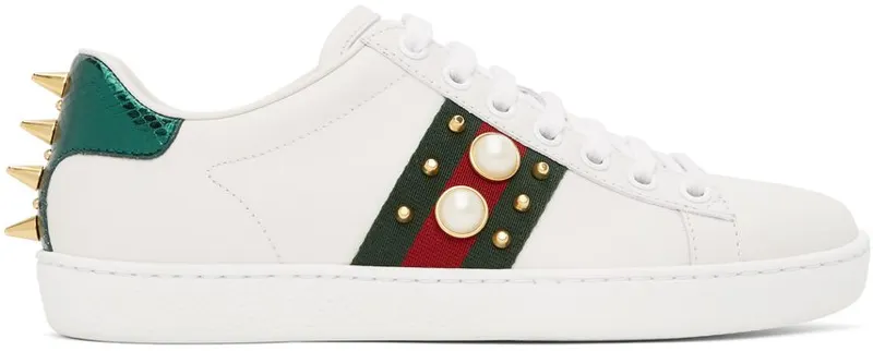 Gucci White Pearl Stud New Ace Sneakers (431887 02JP0)