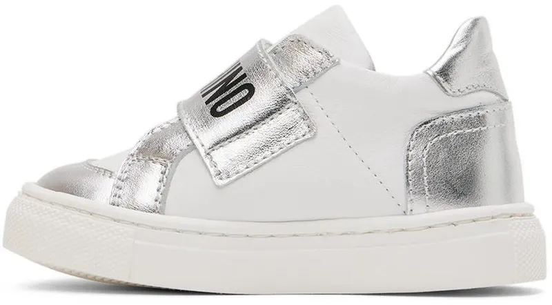 Moschino Baby White & Silver Teddy Velcro Sneakers (71691)