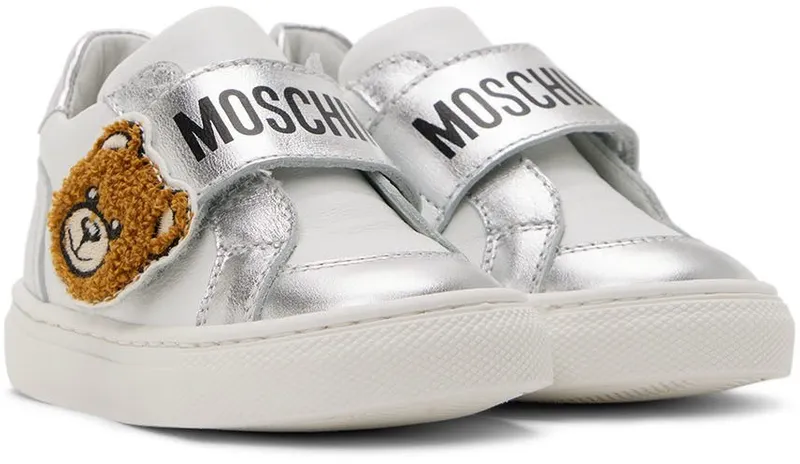 Moschino Baby White & Silver Teddy Velcro Sneakers (71691)