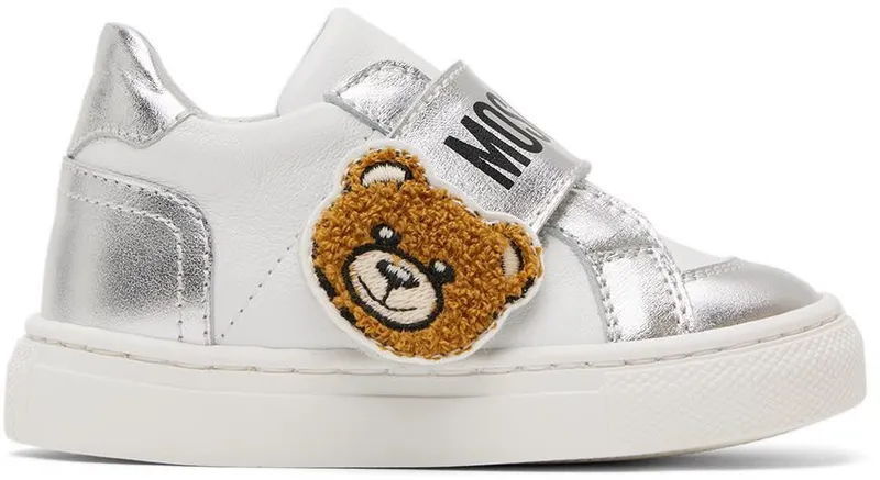 Moschino Baby White & Silver Teddy Velcro Sneakers (71691)