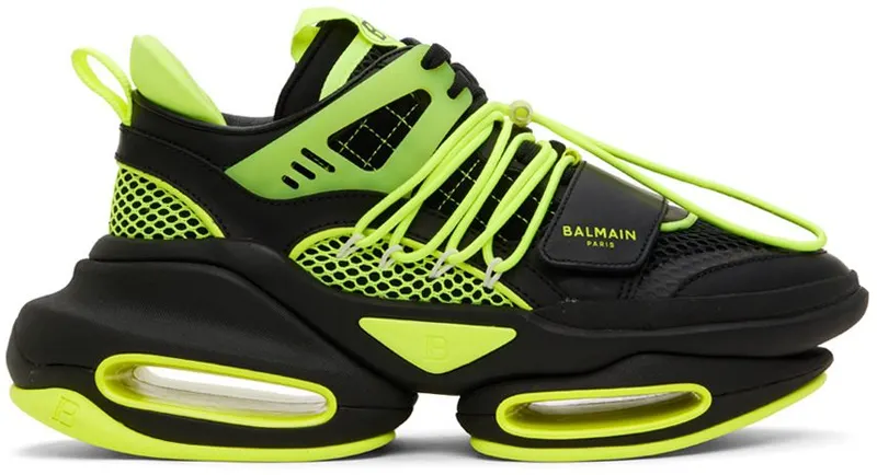 Balmain Black & Green B-Bold Low-Top Sneakers (YM1VJ307TNRH)