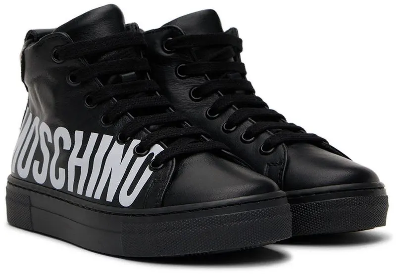 Moschino Kids Black Leather High Sneakers (71768)
