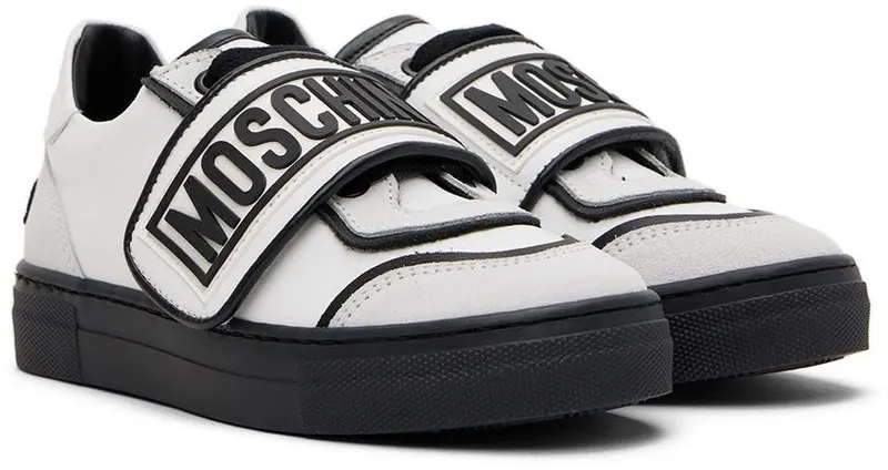 Moschino Kids White & Black Leather Sneakers (71800)