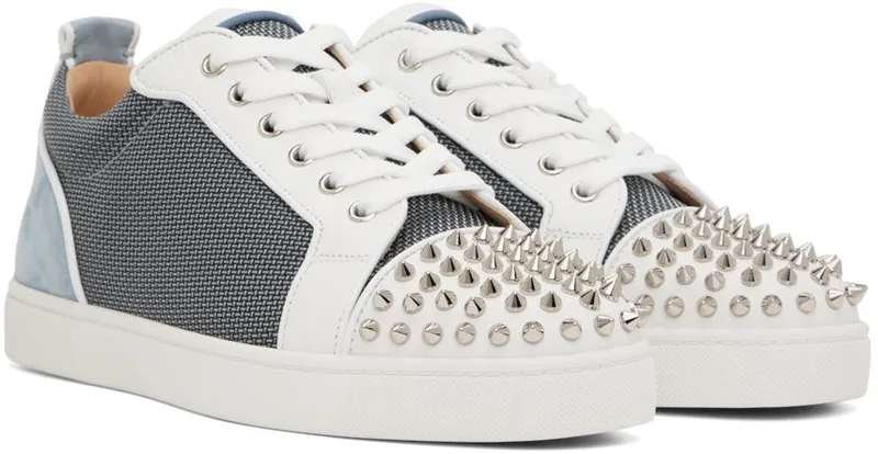 Christian Louboutin Blue & Gray Louis Junior Spikes Sneakers (3220170)