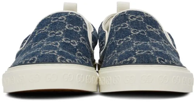 Gucci Blue Denim ‘Gucci Tennis 1977’ Slip-On Sneakers (643489 2KQ20)