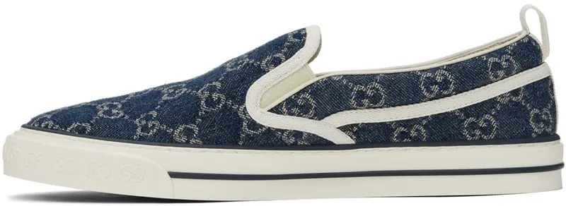 Gucci Blue Denim ‘Gucci Tennis 1977’ Slip-On Sneakers (643489 2KQ20)