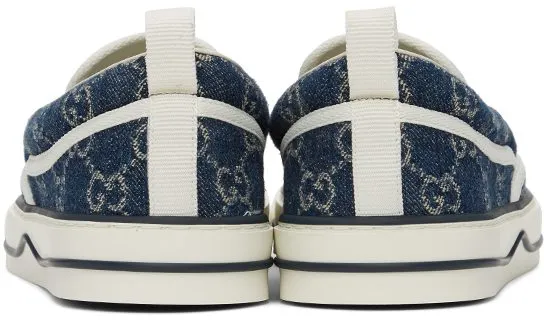 Gucci Blue Denim ‘Gucci Tennis 1977’ Slip-On Sneakers (643489 2KQ20)