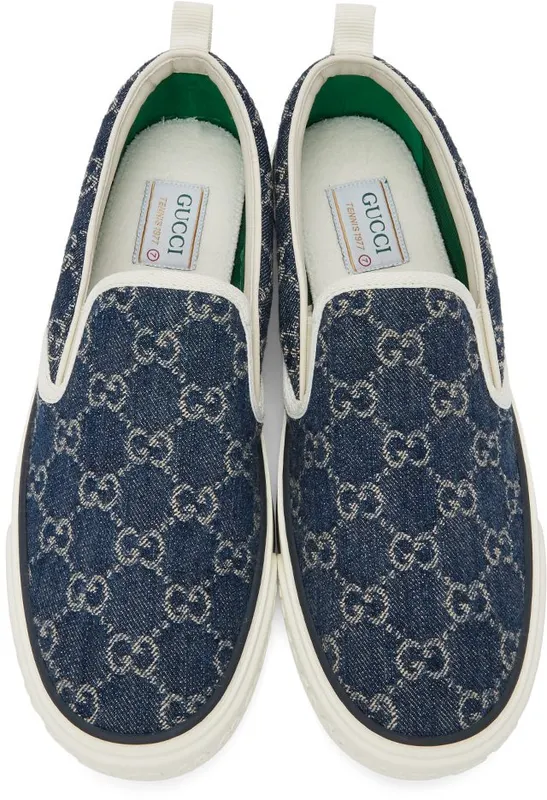 Gucci Blue Denim ‘Gucci Tennis 1977’ Slip-On Sneakers (643489 2KQ20)
