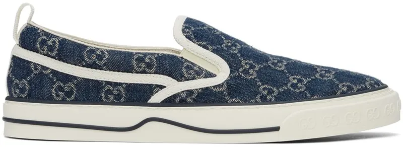 Gucci Blue Denim ‘Gucci Tennis 1977’ Slip-On Sneakers (643489 2KQ20)