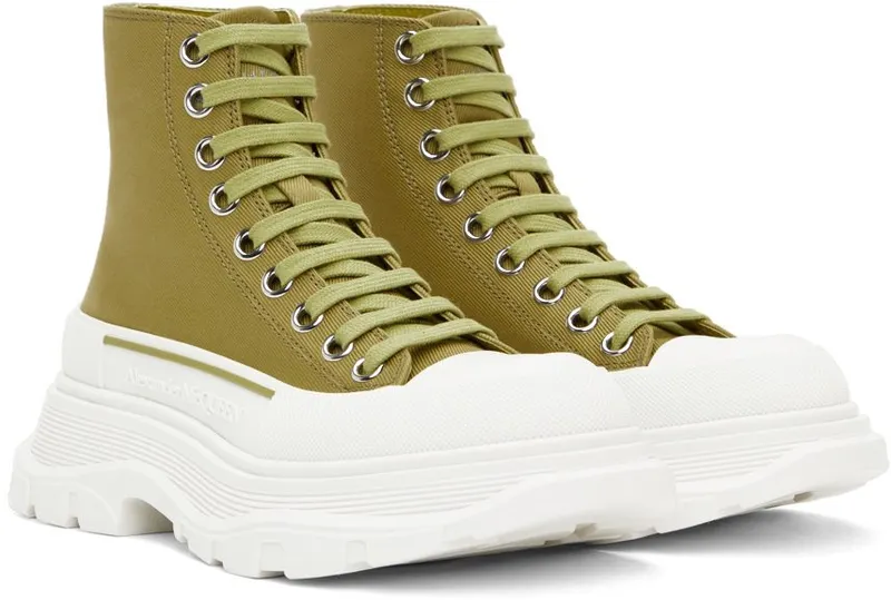 Alexander McQueen Green Tread Slick High Sneakers (697080W4U31)