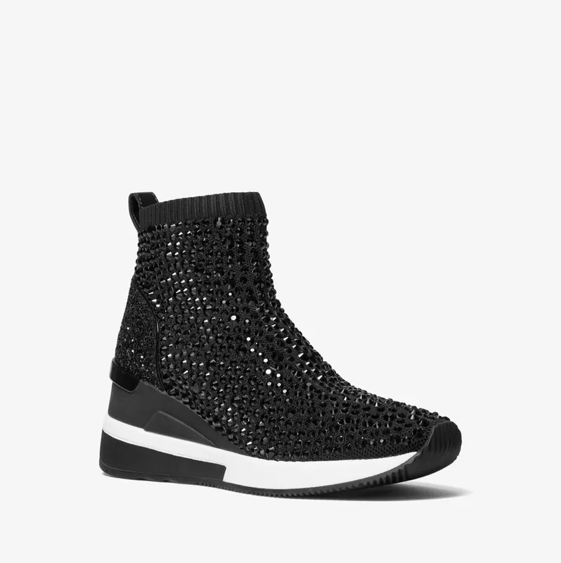 Michael Kors MK Skyler Crystal Embellished Stretch Knit Sock Trainers – Black (43F1SKFE8D-0001)